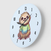 リラックス笑うナマケモノ ラージ壁時計 (傾斜)