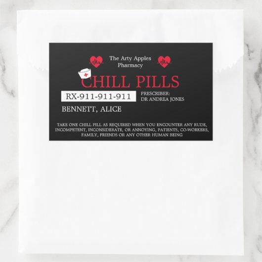 リラックス系のお菓子パーティーの景品ラベル 薬の処方箋風 長方形シール (バッグ)
