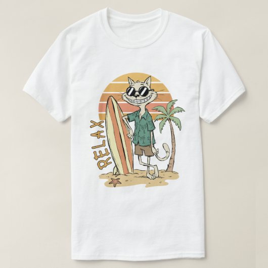 リラックス ネコ サーフ ビブラ Tシャツ (デザイン正面)