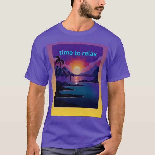 リラックス ビーチ ヤシの木 夕日 メンズTシャツ Tシャツ (正面)