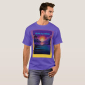 リラックス ビーチ ヤシの木 夕日 メンズTシャツ Tシャツ (正面フル)
