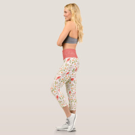 リラックス＆フロー – ボタニカル バーズ コーラルとグリーン カプリレギンス