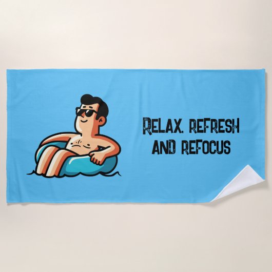 リラックス、リフレッシュ、再フォーカス ビーチタオル (正面)
