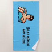 リラックス、リフレッシュ、再フォーカス ビーチタオル (正面)