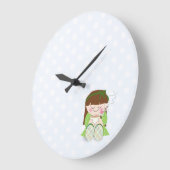 リラックス!可愛いかわいい女リラックスの子とお茶/コーヒー ラージ壁時計 (傾斜)