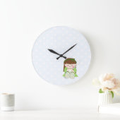 リラックス!可愛いかわいい女リラックスの子とお茶/コーヒー ラージ壁時計 (ホーム)