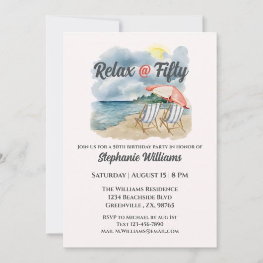 リラックス@50熱帯ビーチチェアをテーマにした 招待状 (正面)