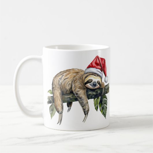 リラックスSloth with a Christmas hat 1 コーヒーマグカップ (左)