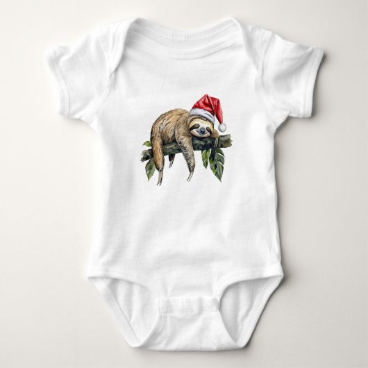リラックスSloth with a Christmas hat 1 ベビーボディスーツ (正面)