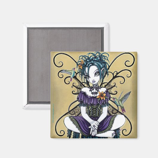 「リリアン」ゴシック様式のハミングバード妖精アートマグネット マグネット (正面/裏面)