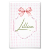 リリパーソナライズされたアンベビーガール子供部屋ボウ&ギンガム フォトプリント (正面)