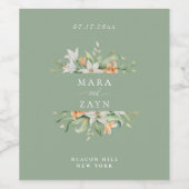 リリモダンボタニカルフローラセージ結婚グリーン ワインラベル (シングルラベル)