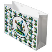 リリーおもしろいパッド上の踊りカエル誕生日 ラージペーパーバッグ (正面アングル)