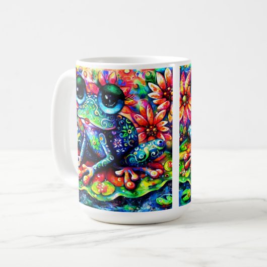 リリーお洒落カラフルパッド上のフローラカエル コーヒーマグカップ (正面左)