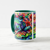リリーお洒落カラフルパッド上のフローラカエル マグカップ (正面左)