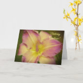 リリーかわいらしフラワーピンクと黄色の誕生日カード カード (黄色い花)