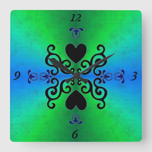 リリーとハートオンレインボー スクエア壁時計 (正面)