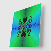 リリーとハートオンレインボー スクエア壁時計 (傾斜)