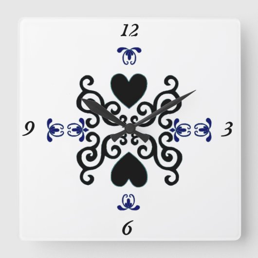 リリーとハート スクエア壁時計 (正面)