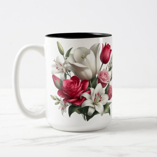 リリーとバラツートーンコーヒーマグ、15オズ ツートーンマグカップ (左)