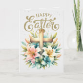 リリーと木製クロスカスタムクリスチャン復活祭 シーズンカード (正面)