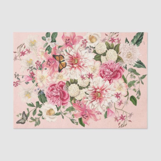 リリーと牡丹ピンクガーデン縦花束ピンク 薄葉紙 (正面)