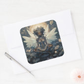 リリーのパッドに座っている黒い妖精 スクエアシール (封筒)