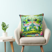 リリーの池に座る愛らしいマンガのカエル クッション (椅子)