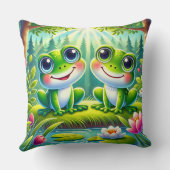 リリーの池に座る愛らしいマンガのカエル クッション (裏面)