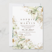 リリーエレガントの結婚ほこりっぽい白い庭の花 招待状 (正面)