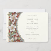 リリーエレガントアールヌーボー結婚ズアイボリーレッド 招待状 (正面)