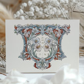 リリーエレガントアールヌーボー結婚ズアイボリーレッド 招待状