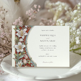 リリーエレガントアールヌーボー結婚ズアイボリーレッド 招待状