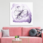 リリーエレガントフラワーパープル&ホワイトフローラスケッチ キャンバスプリント (インサイチュ (リビング))