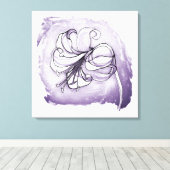 リリーエレガントフラワーパープル&ホワイトフローラスケッチ キャンバスプリント (インサイチュ (ウッドフロア))