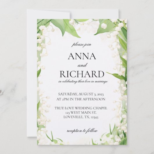 リリーオブザバレーウォーターカラーパステル結婚ズ 招待状 (正面)