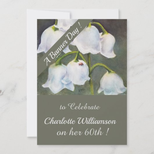 リリーオブザバレーウォーター色フローラ誕生日 招待状 (正面)