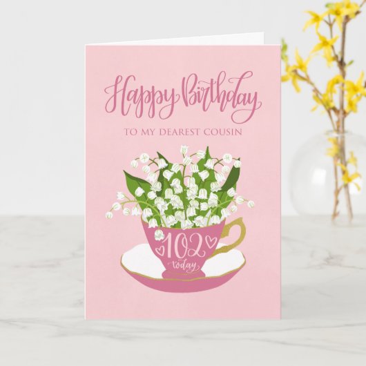 リリーオブザバレーティーカップ102番目の誕生日従兄弟 カード (黄色い花)