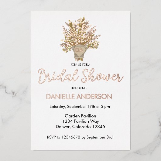 リリーオブザバレーブーケブライダルシャワー 箔招待状 (正面)