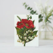 リリーオブザバレーポピーヴィンテージデザイン ポストカード (スタンド正面)