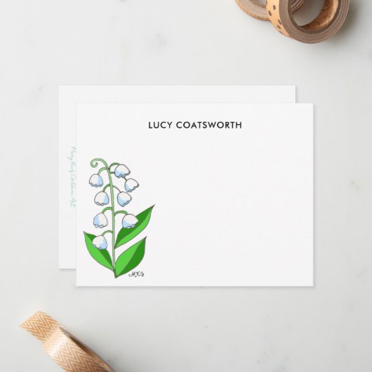 リリーオブザバレーモノグラムボホ春フローラ ノートカード (正面/裏面インサイチュ)