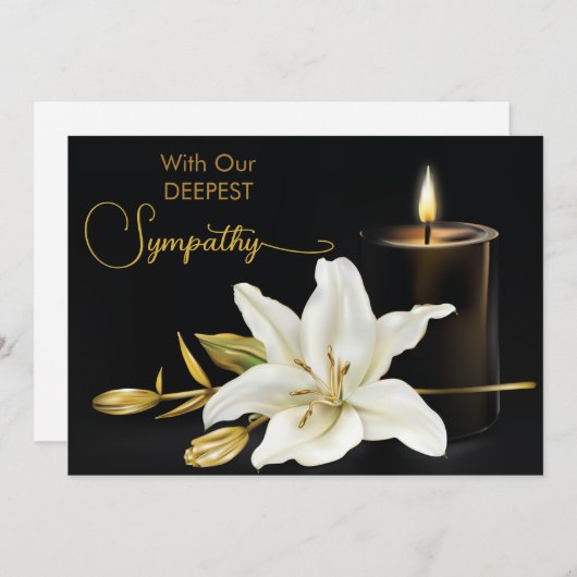 リリーキャンドルブラック金ゴールド悔やみや弔慰 カード (正面/裏面)