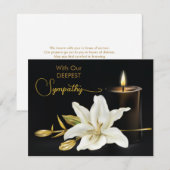 リリーキャンドルブラック金ゴールド悔やみや弔慰 ノートカード (正面/裏面)