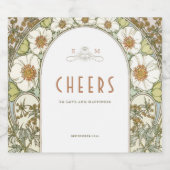 リリーグリーンと金ゴールドヴィンテージアールヌーボーミュシャ スパークリングワインラベル (シングルラベル)