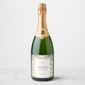 リリーグリーンと金ゴールドヴィンテージアールヌーボーミュシャCh スパークリングワインラベル (正面)