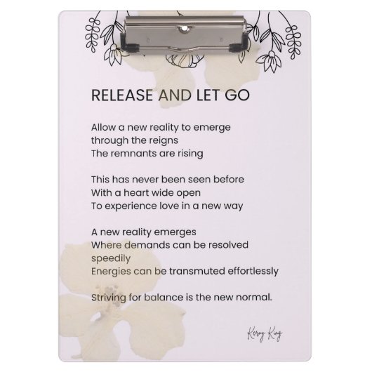 リリースと手放す – 自己愛の詩 クリップボード (正面)