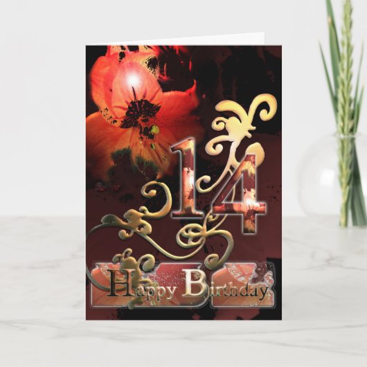 リリードリーム花ハッピー14誕生日カー華美ド カード (正面)