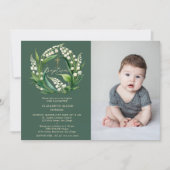 リリーバレーグリーンフォーマル金ゴールドシック写真バプテスマ 招待状 (正面)
