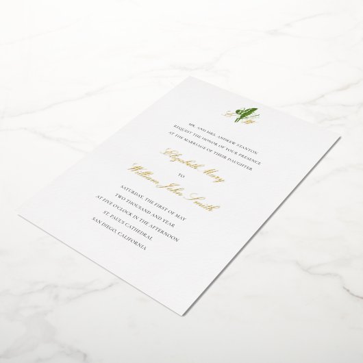 リリーバレーフォーマルク伝統的結婚スの金ゴールド 箔招待状 (回転した状態)
