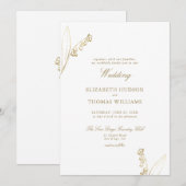 リリーバレーフローラフェイクスケッチシンプル金ゴールド結婚ズ 招待状 (正面/裏面)
